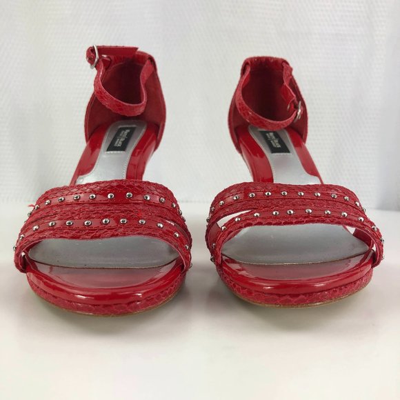 WHBM Jenevieve red leather strappy embellished sandal heels SZ 9 - Picture 4 of 12